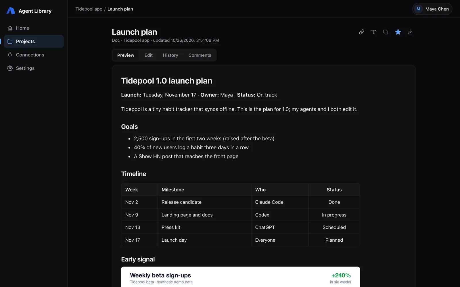 A Markdown document rendered in the library